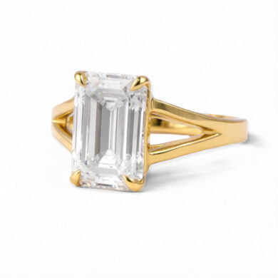 Emerald-Cut Solitaire with Split Shank Band Custom Engagement Rings
