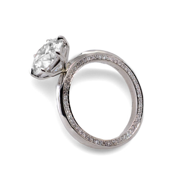 Round Brilliant Solitaire Engagement Ring with Knife-Edge Pavé Band in Platinum Custom Jewelry 3