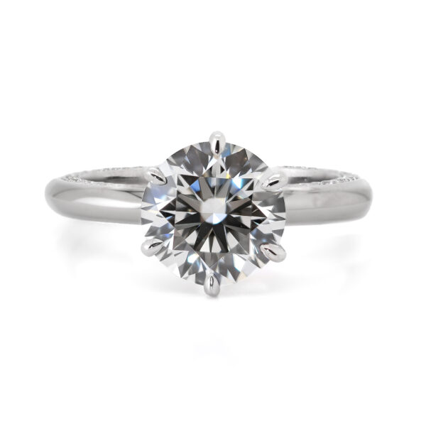 Round Brilliant Solitaire Engagement Ring with Knife-Edge Pavé Band in Platinum Custom Jewelry 4