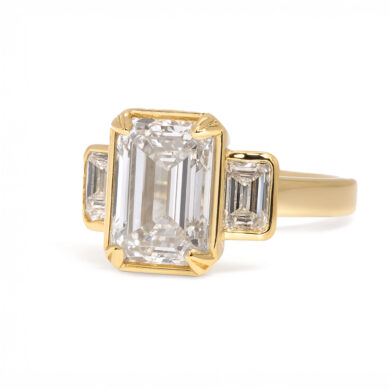 Bezel-Set Three Stone Emerald Cut Diamond Engagement Ring Custom Engagement Rings