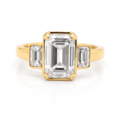 Bezel-Set Three Stone Emerald Cut Diamond Engagement Ring Custom Engagement Rings 2