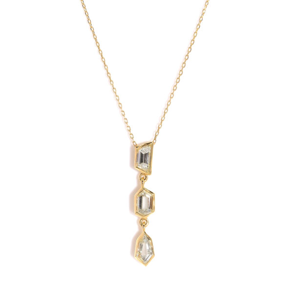 Modern Bezel-Set Geometric Three Diamond Drop Necklace Custom Fine Necklaces 2