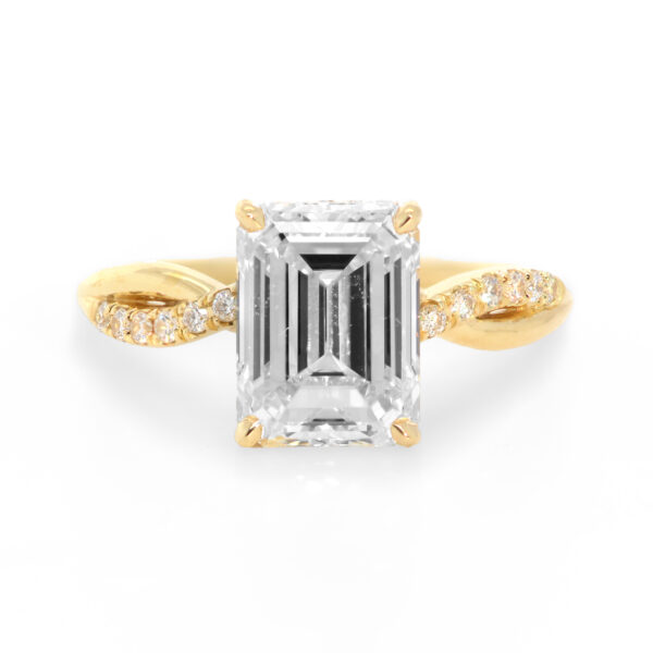 Emerald-Cut Diamond Engagement Ring with Hidden Halo and Twisted Diamond Band Custom Jewelry 3