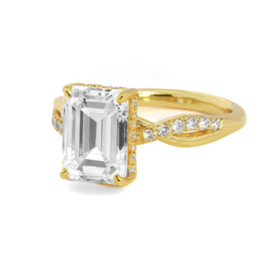 Emerald-Cut Diamond Engagement Ring with Hidden Halo and Twisted Diamond Band Custom Jewelry
