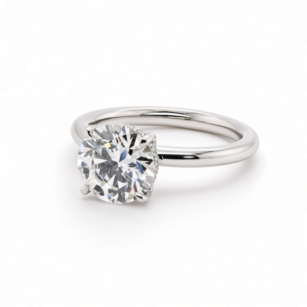 Round Diamond Engagement Ring with Hidden Halo and Floral Prongs Custom Engagement Rings 4