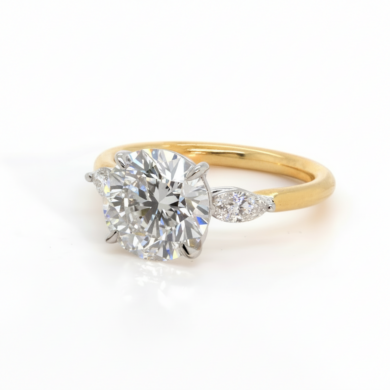 Two-Tone Round Diamond Ring with Marquise Custom Engagement Rings