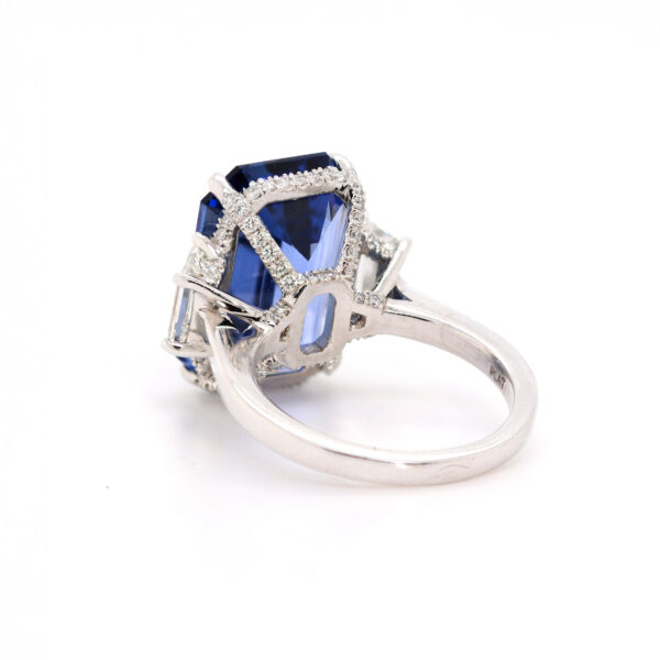 Emerald-Cut Sapphire with Trapezoid Side Stones and Diamond Gallery Custom Jewelry 4