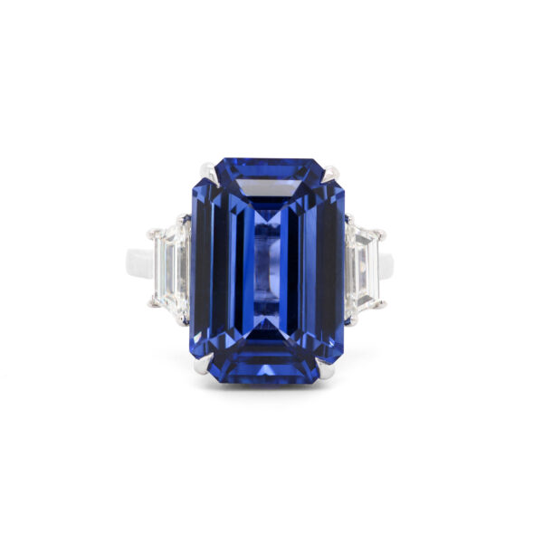 Emerald-Cut Sapphire with Trapezoid Side Stones and Diamond Gallery Custom Jewelry 3