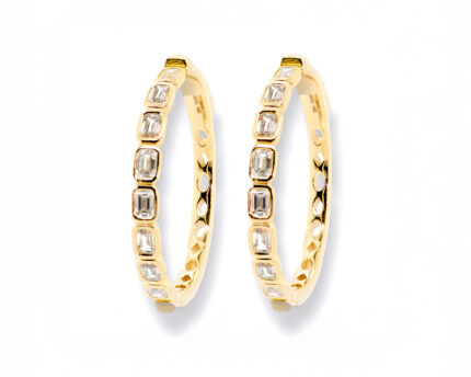 Bezel-Set Diamond Baguette Hoops in Yellow Gold Earrings