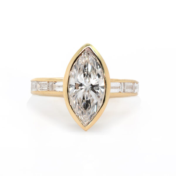 Bezel-Set Marquise Diamond Engagement Ring with Diamond Baguette Band Custom Engagement Rings 3