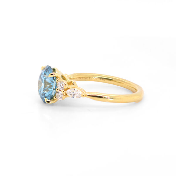 Round Blue Diamond Engagement Ring with Scattered Round Diamond Side Stones Custom Engagement Rings 4