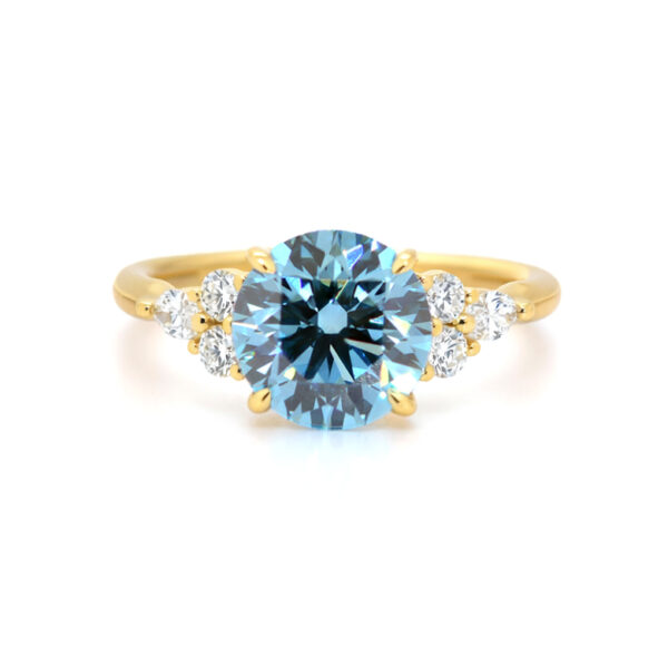 Round Blue Diamond Engagement Ring with Scattered Round Diamond Side Stones Custom Engagement Rings 3