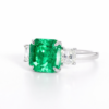 Three Stone Cushion-Cut Emerald and Diamond Ring Custom Jewelry 5