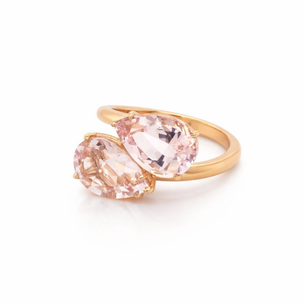 Rose Gold Pear Morganite Ring (Toi et Moi) Fine Colored Gemstone Rings 2