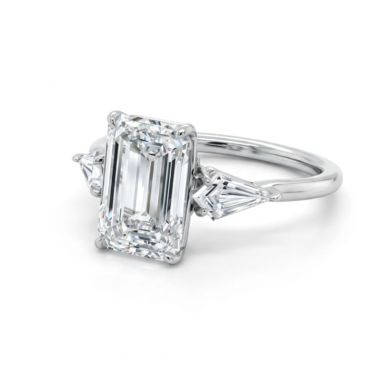 Emerald-Cut Diamond Engagement Ring with Kite Side Stones Custom Jewelry