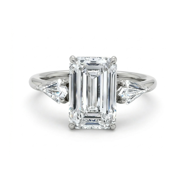 Emerald-Cut Diamond Engagement Ring with Kite Side Stones Custom Jewelry 3