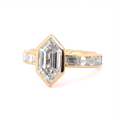 Bezel-Set Dutch Marquise Diamond Ring with Emerald-Cut Diamond Band Custom Engagement Rings