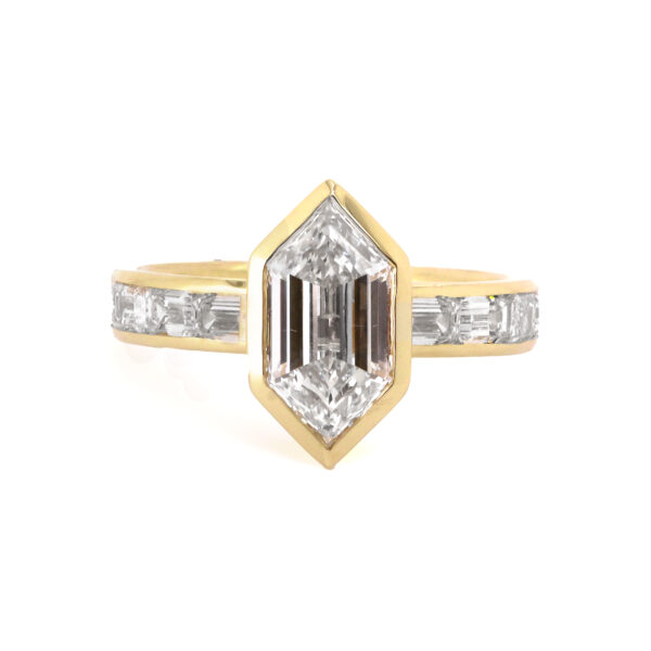 Bezel-Set Dutch Marquise Diamond Ring with Emerald-Cut Diamond Band Custom Engagement Rings 3
