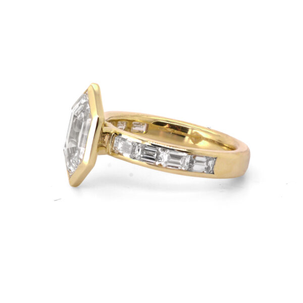Bezel-Set Dutch Marquise Diamond Ring with Emerald-Cut Diamond Band Custom Engagement Rings 4