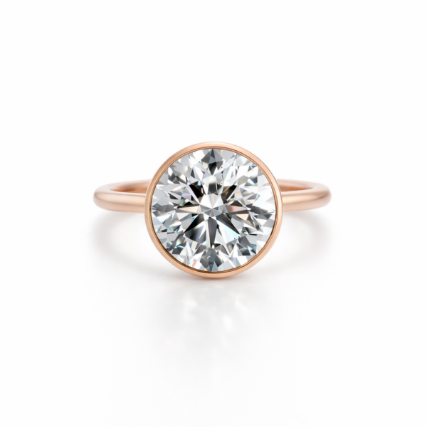 Bezel-Set Brilliant-Cut Round Diamond Ring in Rose Gold Custom Engagement Rings 3