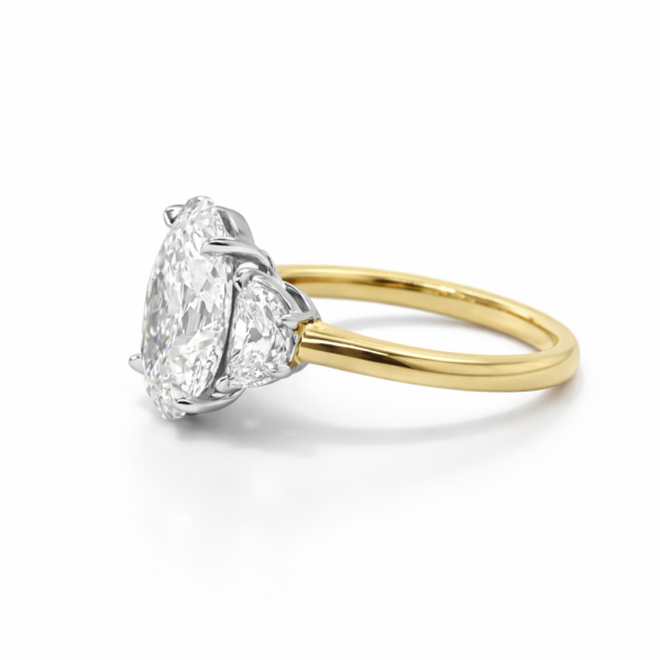 Two-tone Oval-Cut Diamond Three Stone Ring with Half Moons Custom Engagement Rings 4
