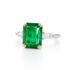 Two-Tone Emerald Engagement Ring with Bullet Diamond Side Stones Custom Jewelry 5