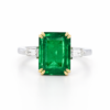 Two-Tone Emerald Engagement Ring with Bullet Diamond Side Stones Custom Jewelry 6