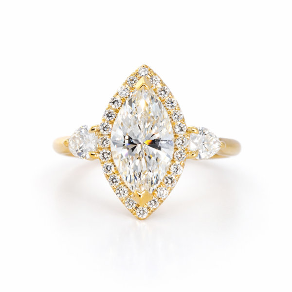 Marquise-Cut Diamond with Halo and Pear Side Stones Custom Engagement Rings 3