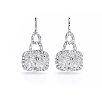 Elongated Cushion Diamond Drop Earrings with Diamond Buckle Custom Jewelry
