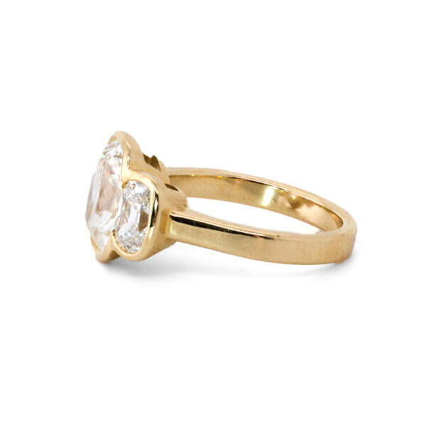 Bezel-Set Three Stone Old Mine Cushion Engagement Ring Custom Engagement Rings 4