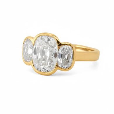 Bezel-Set Three Stone Old Mine Cushion Engagement Ring Custom Engagement Rings