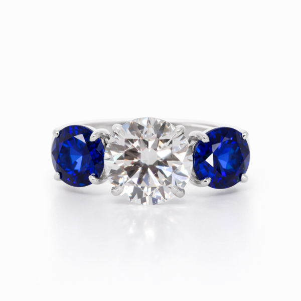 Three Stone Round Diamond and Sapphire Engagement Ring Custom Engagement Rings 3