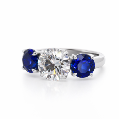 Three Stone Round Diamond and Sapphire Engagement Ring Custom Engagement Rings