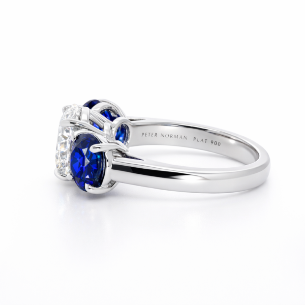 Three Stone Round Diamond and Sapphire Engagement Ring Custom Engagement Rings 4