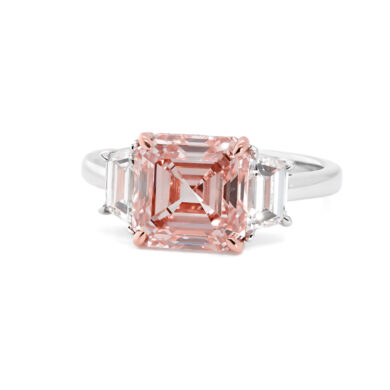 Fancy Pink Asscher-Cut Diamond Engagement Ring with Trapezoids Custom Engagement Rings