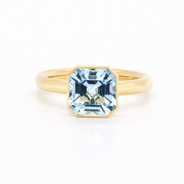 Bezel Set Asscher Aquamarine in Yellow Gold Custom Jewelry 3