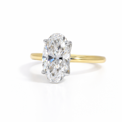 Two-Tone Moval Diamond with Floral Prongs and Hidden Halo Custom Engagement Rings