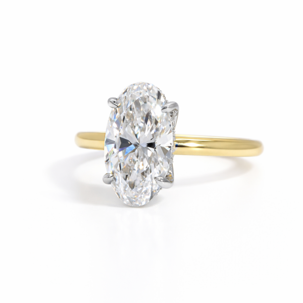 Two-Tone Moval Diamond with Floral Prongs and Hidden Halo Custom Engagement Rings 2