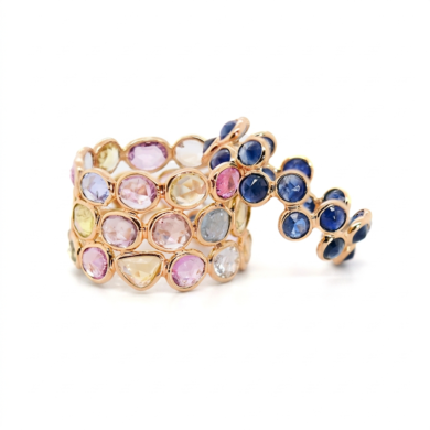 Multicolored Sapphire Bezel Rings Unique Rings