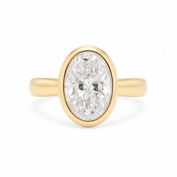 Thick Bezel-Set Oval Diamond Ring with Diamond Gallery Custom Engagement Rings 3