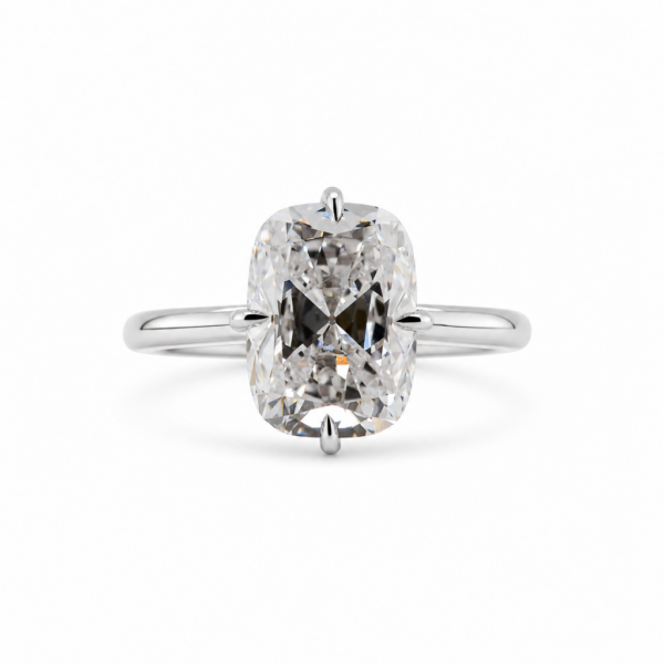 Elongated Old Mine Cushion with Compass Prongs and Hidden Halo Custom Engagement Rings 3