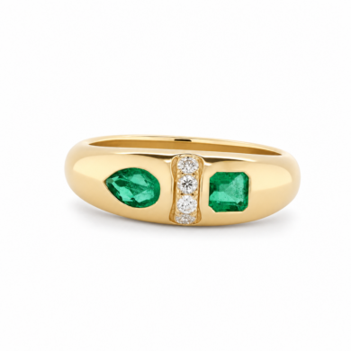 Pear and Square Cut Emerald Flush Set Band with Diamonds Custom Jewelry
