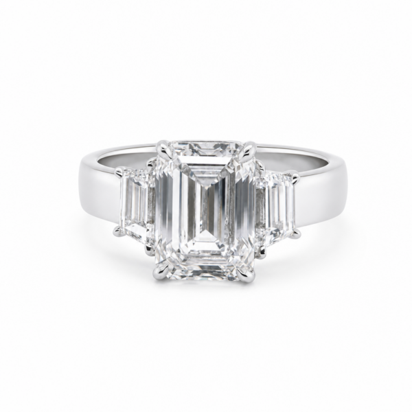 Emerald-Cut Diamond Engagement Ring with Trapezoids and Wide Band Custom Engagement Rings 3