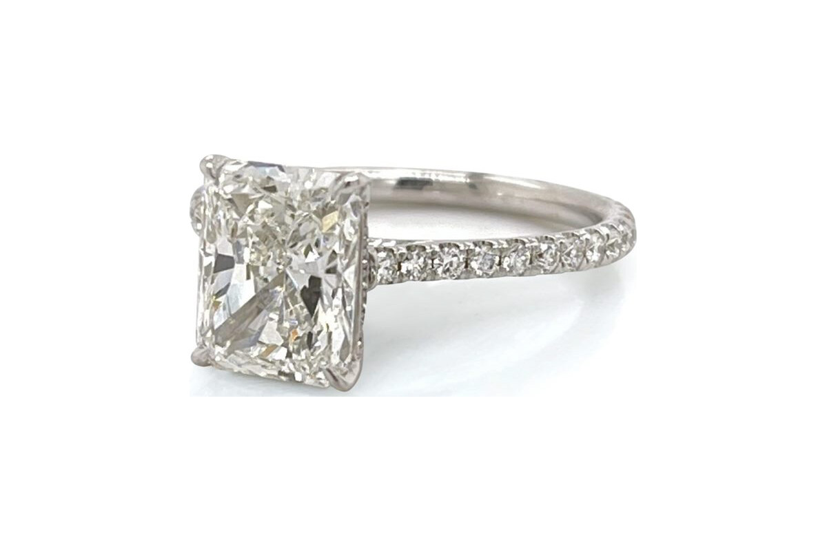 Peter Norman Radiant-Cut Diamond Engagement Ring with Low Cathedral