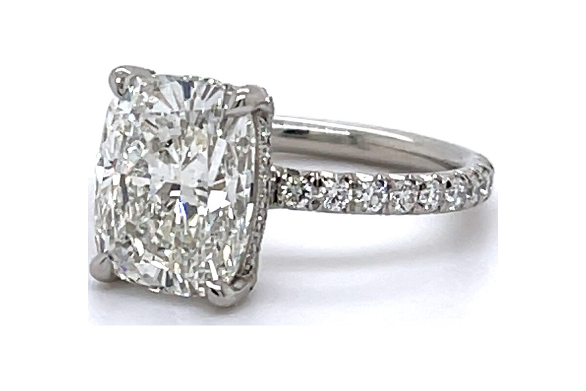 Peter Norman Cushion-Cut Engagement Ring With Diamond-Encrusted Gallery