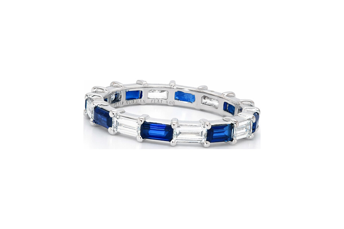 Peter Norman Baguette-Cut Sapphire and Diamond Eternity Band