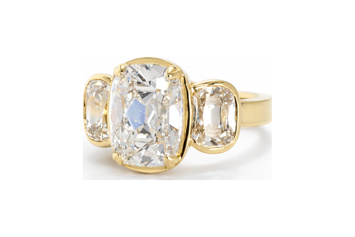 Peter Norman Bezel-Set Elongated Antique Cushion-Cut Three-Stone Ring