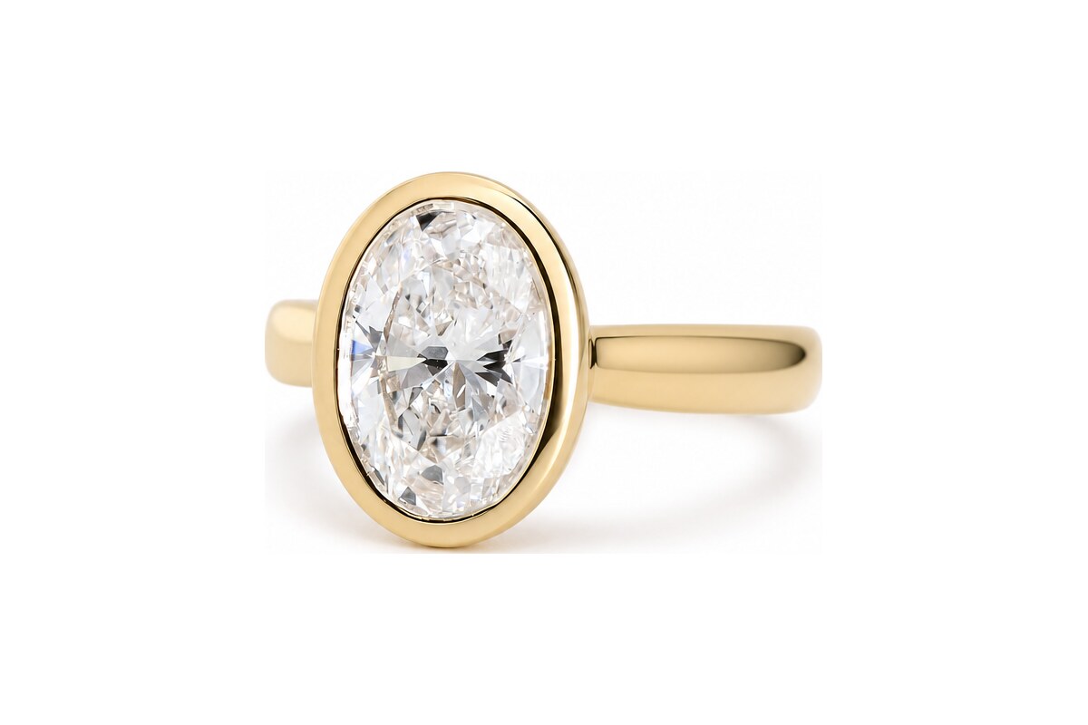 Peter Norman Thick Bezel-Set Oval Diamond Ring with Diamond Gallery