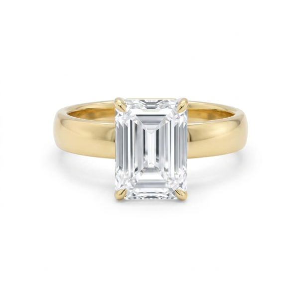 Emerald-Cut Diamond Solitaire Engagement Ring on Wide Polished Band Custom Engagement Rings 3