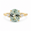 Oval Green Sapphire Ring with Kite Diamond Side Stones Custom Engagement Rings 6